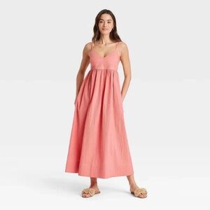 NWT Women's A New Day Seersucker Maxi A-Line Dress XS Coral Pink Beachy Summer